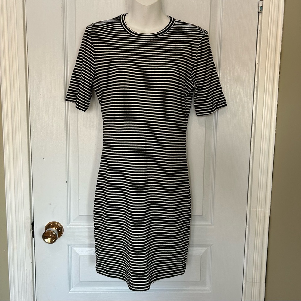 American Apparel Black and White Striped Bodycon Dress Large Women Shortsleeves